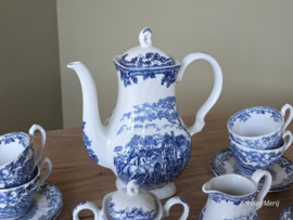 Engels blauw Jachtservies Myott's Country Life koffieservies theeservies 8 personen