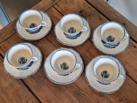 Landschap Blauw Societe Ceramique Set van 6x Kop en schotel (hoekig model)