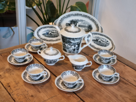 Boerenhoeve Zwart Societe Ceramique compleet koffieservies theeservies 6 personen