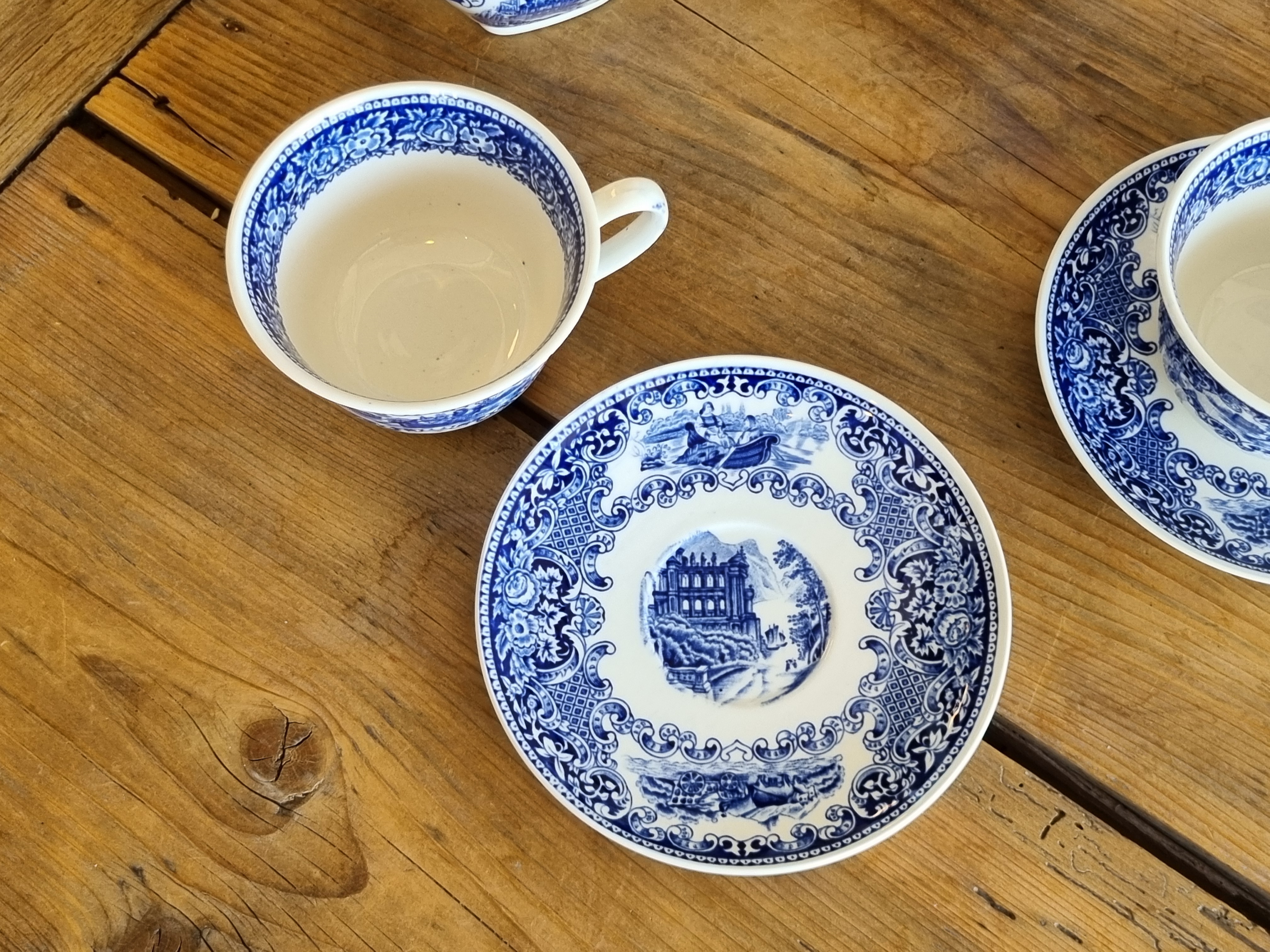 Regout Castillo Old England Cambridge blauw chocoladestel theestel voor 2 personen