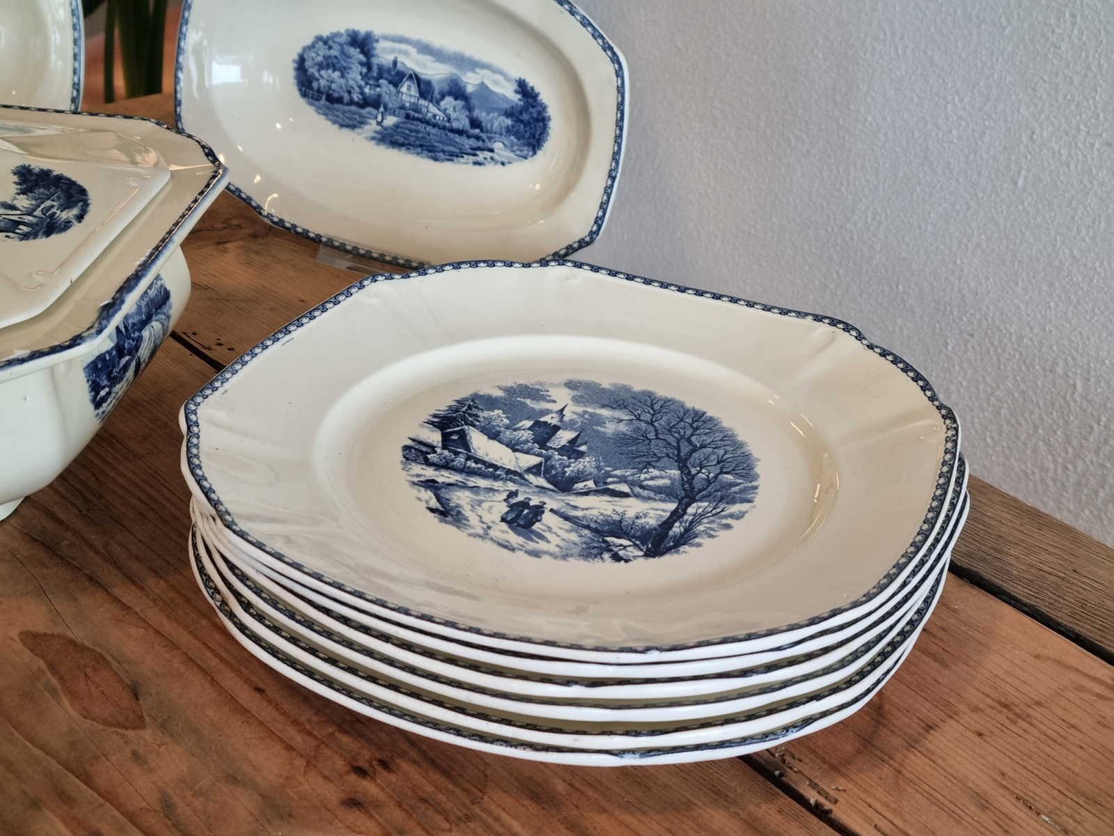 Landschap Blauw Societe Ceramique compleet Eetservies 6 persoons (hoekig model)