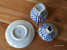 Lomonosov blauw Cobalt Net kop en schotel met deksel