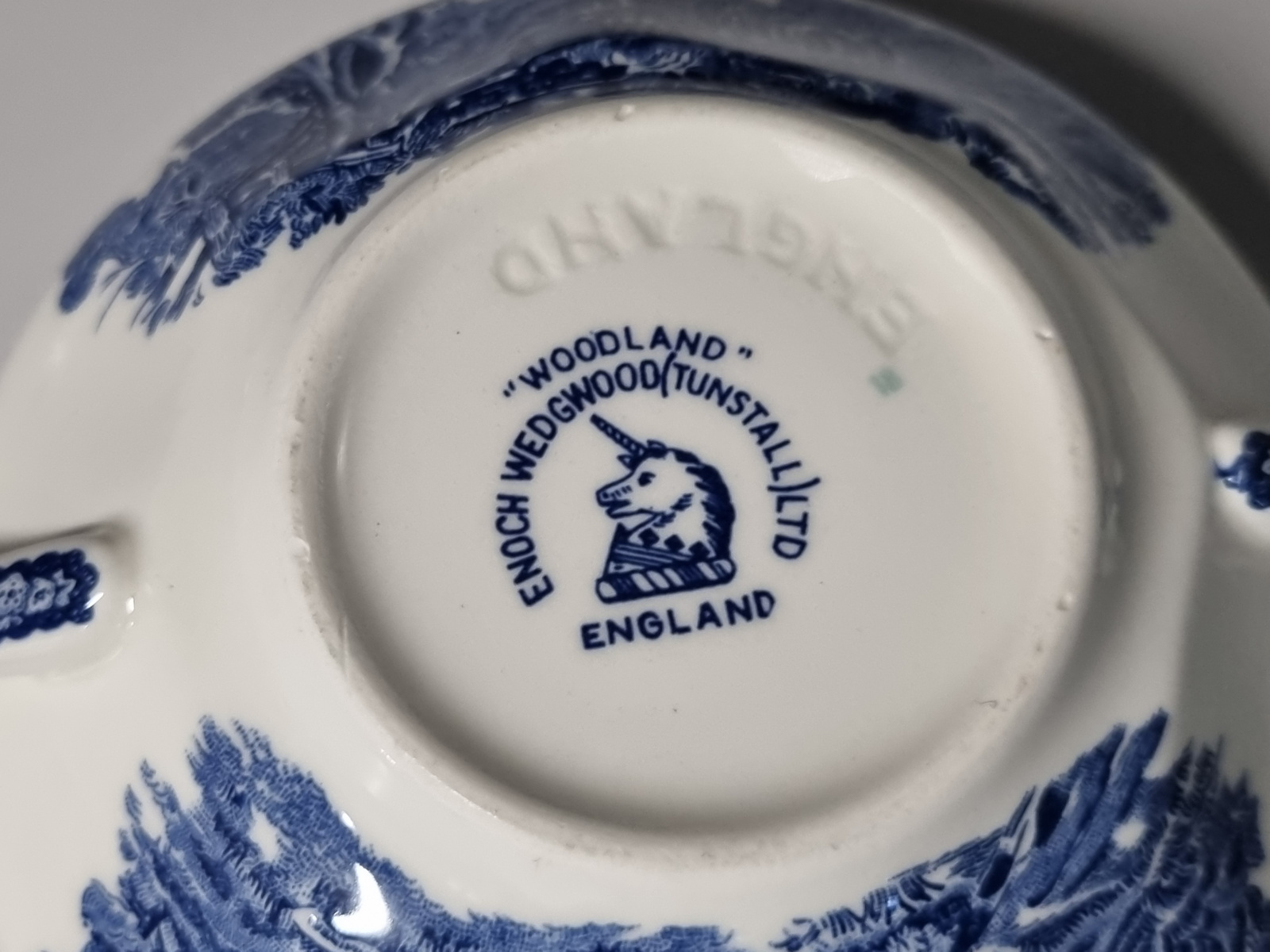Engels blauw Enoch Wedgwood Woodland Soepkom met schotel