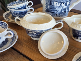Boerenhoeve blauw Societe Ceramique koffieservies 8 persoons