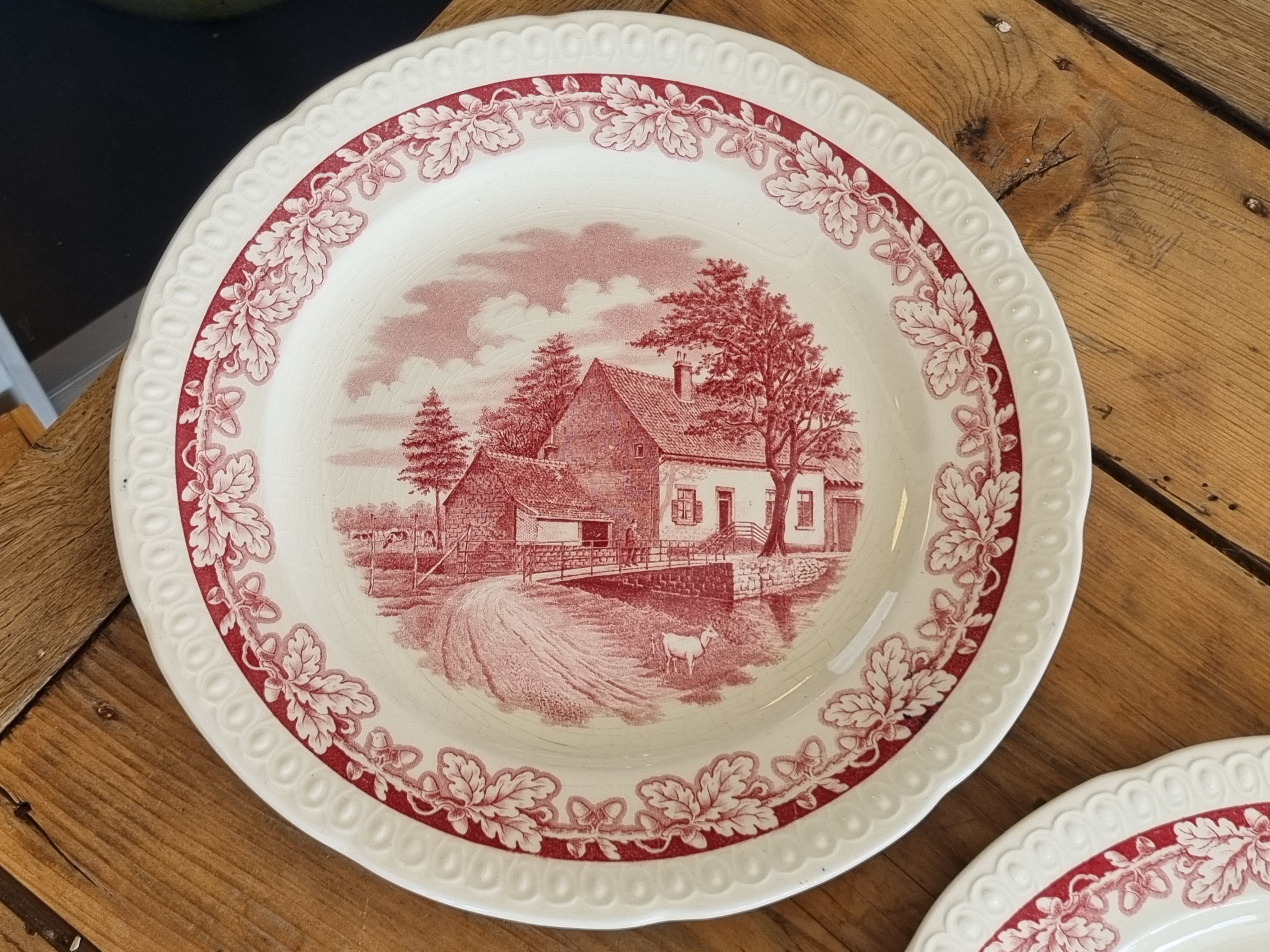 Boerenhoeve Rood Societe Ceramique set 2x pannenkoekenbord 30 cm