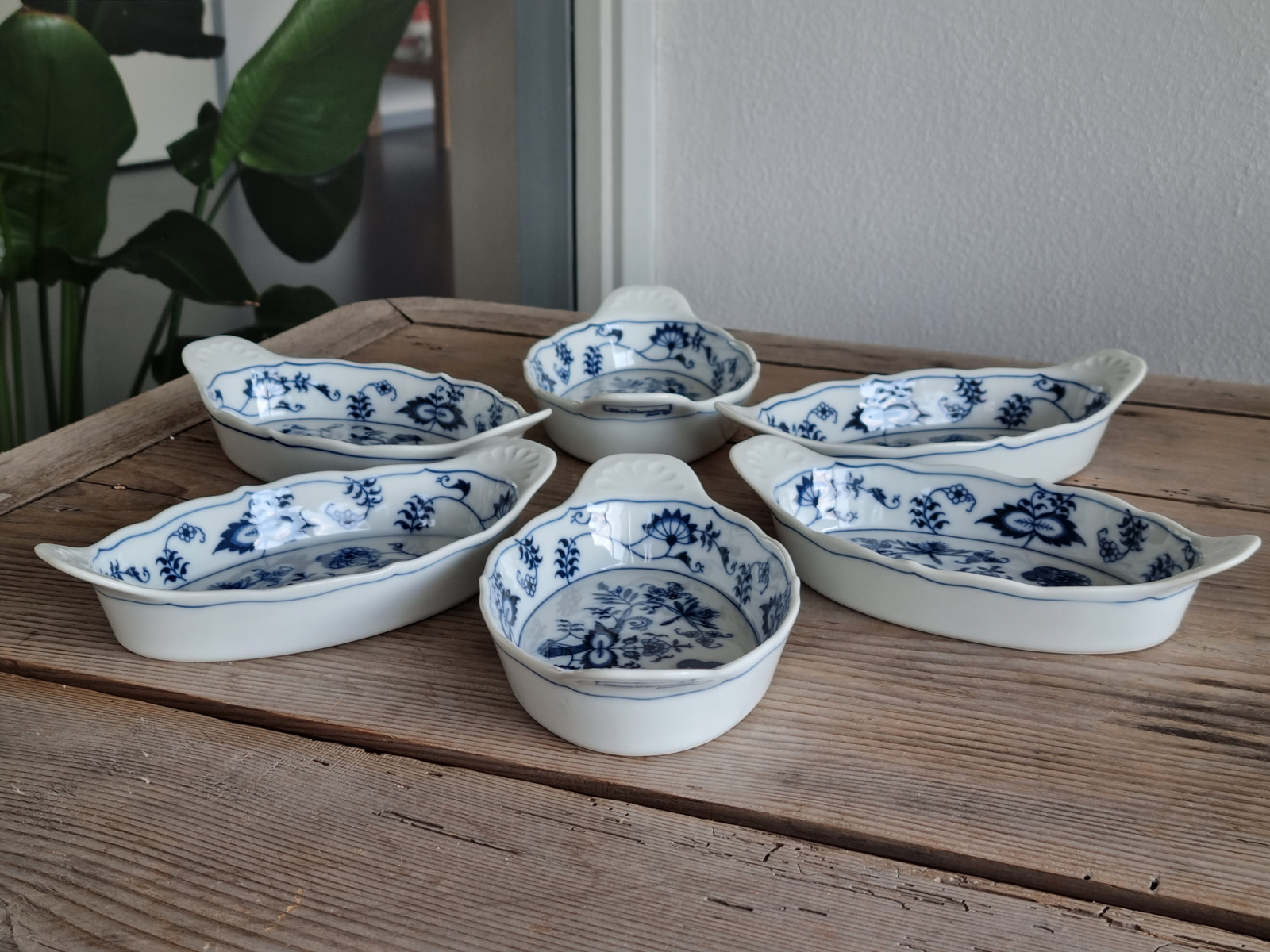 Blue Danube set van 6x serveerschaaltje met greepjes 20,5 cm