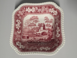 Engels Copeland Spode's Tower rood hoge vierkante schaal 20,5 cm