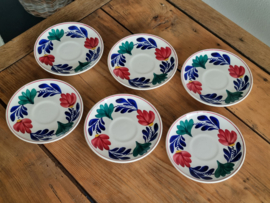 Oud Boerenbont Societe Ceramique 483a Set 6x Thee Kop met schotel (grote bloem)