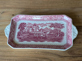 Engels rood Royal Warwick River Scene rechthoekige schaal met greepjes 26 cm