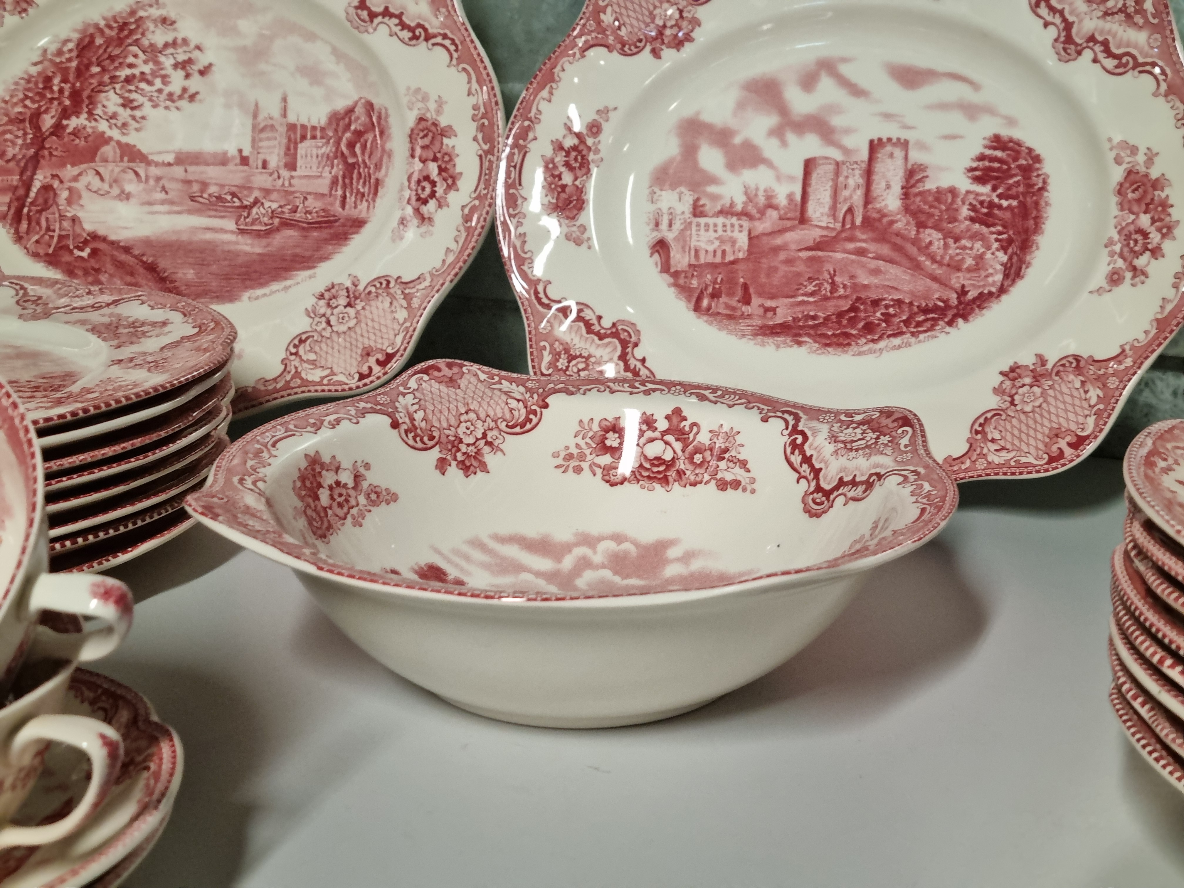 Engels rood Johnson Bros Old Britain Castles serviesset 8 personen
