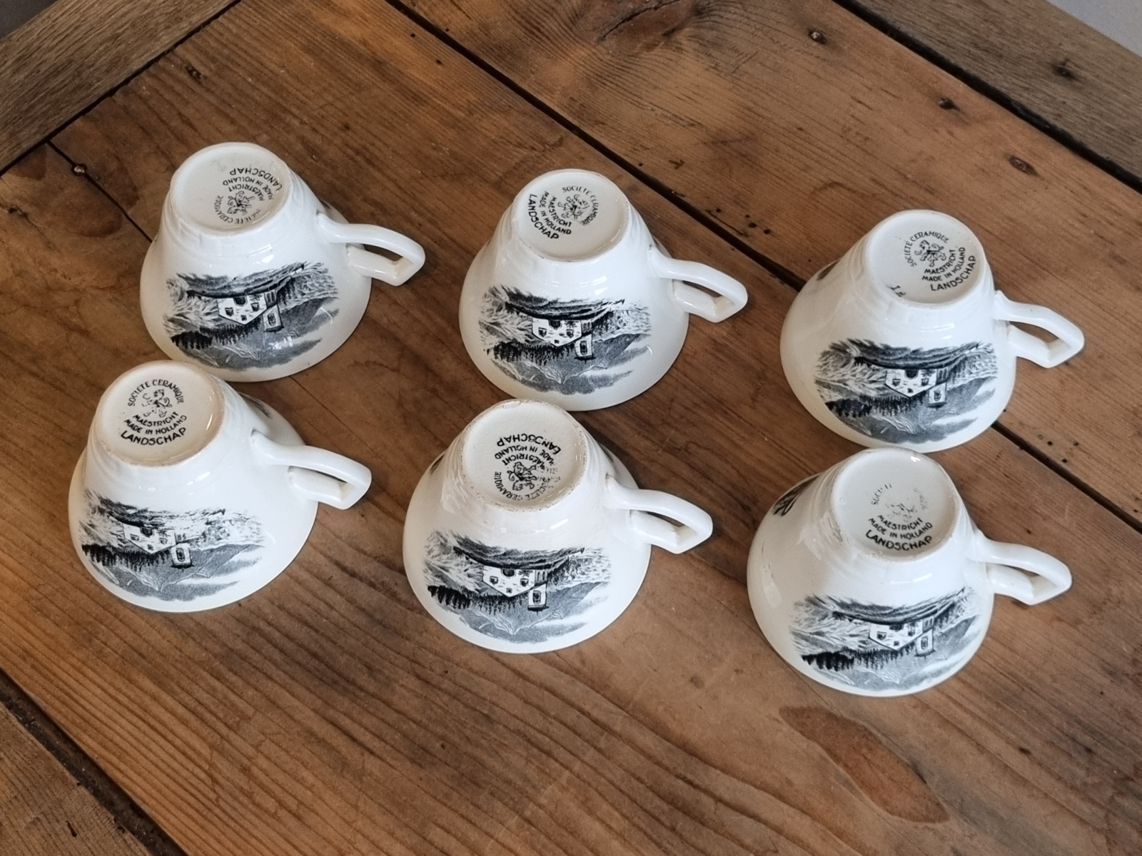 Landschap Zwart Societe Ceramique set 6x Koffie Kop en schotel
