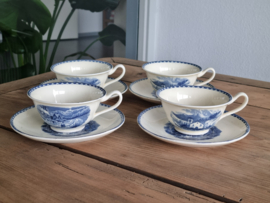 Landschap Blauw Societe Ceramique Set van 4x Kop en schotel (rond model)