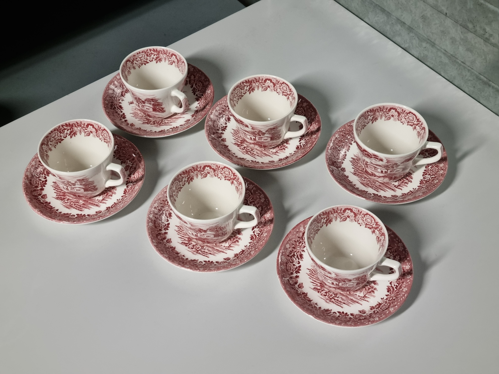 Engels rood Country Style set 6x Kop en schotel
