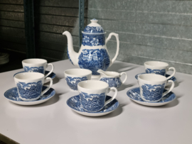 Engels blauw Coaching Taverns Royal Tudorware Staffordshire Koffieservies 5-pers.