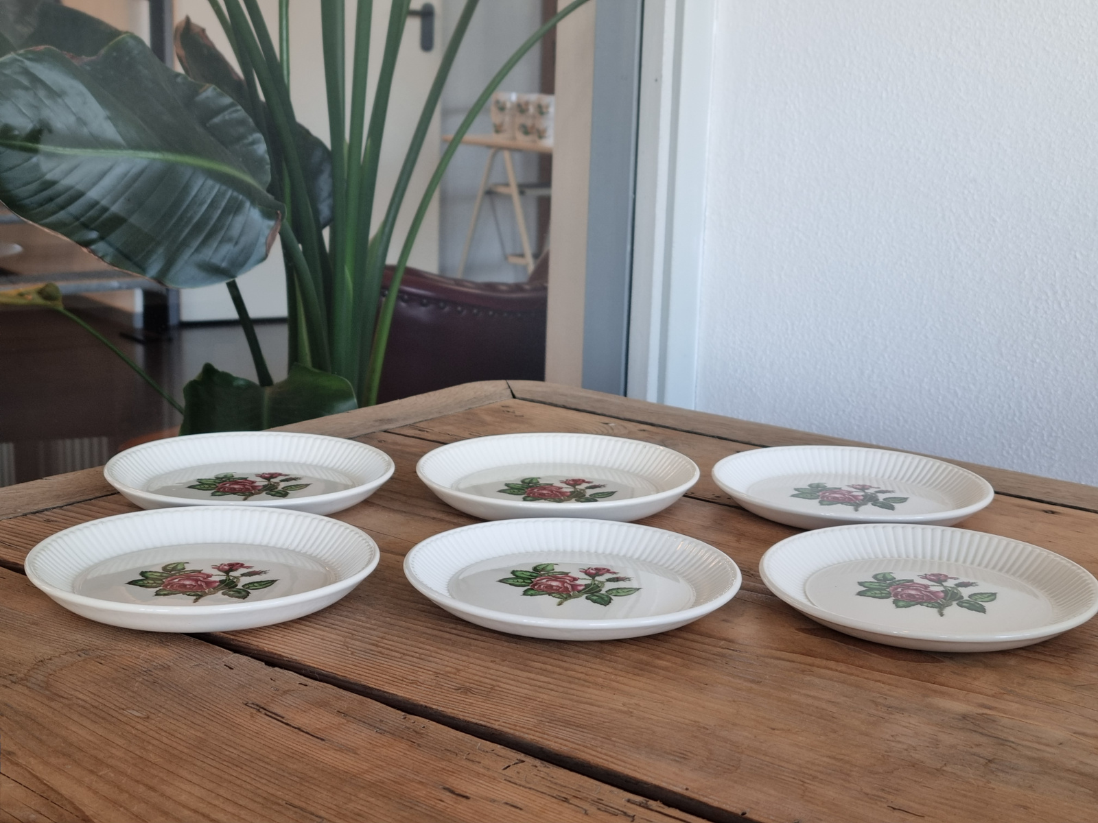 Wedgwood Moss Rose set 6x bordje met opstaande rand 15,5 cm
