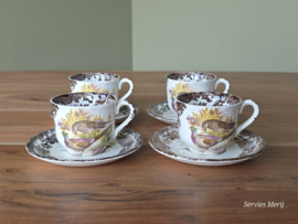Engels Palissy Game Series set 4x koffie kop en schotel (afb. fazant - snip)