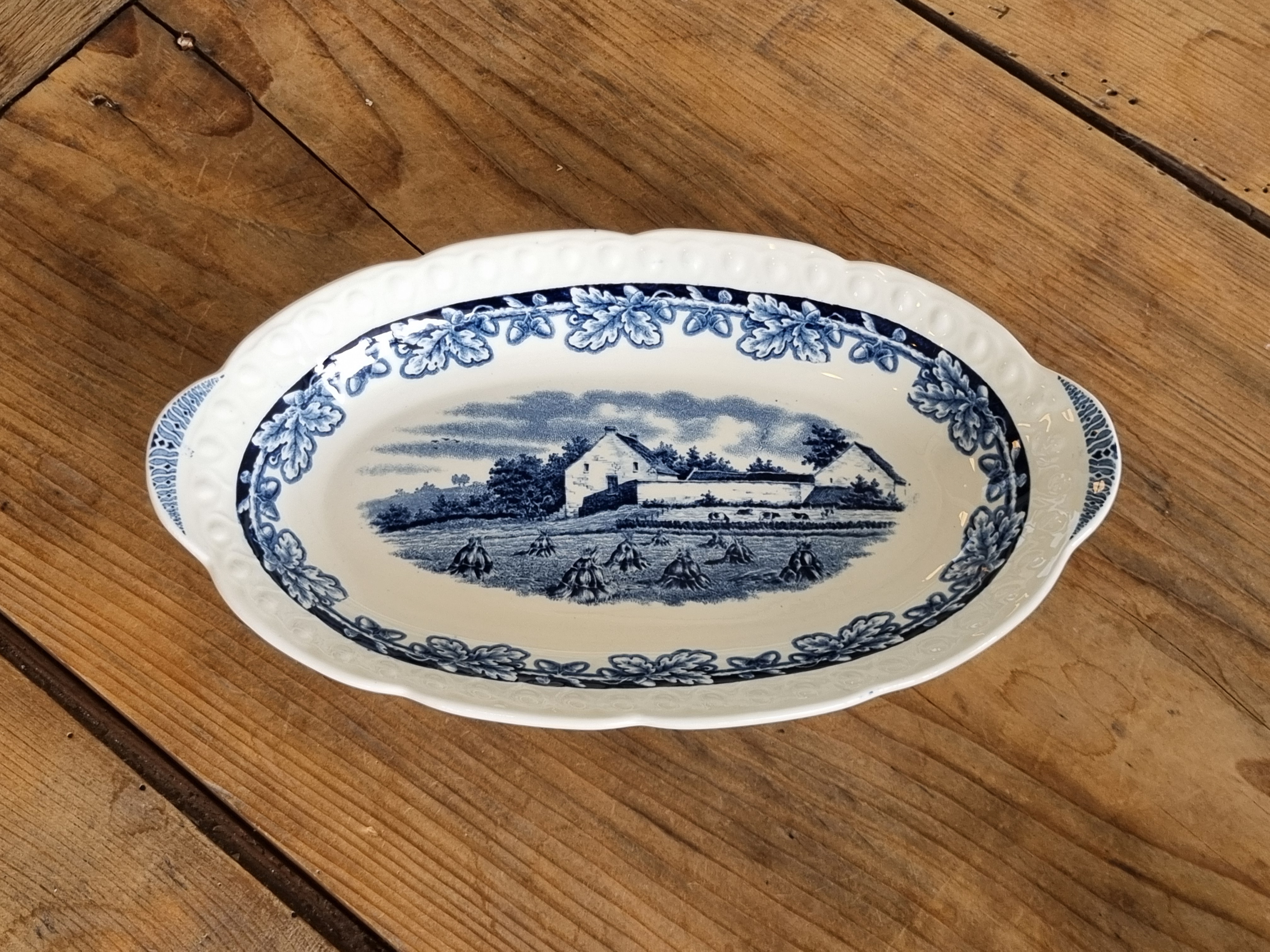 Boerenhoeve blauw Societe Ceramique ovaal schaaltje 24,5 cm