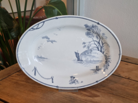 Verkocht = Petrus Regout Marines donkerblauw middelgrote serveerschaal 31,5 cm (rond model, zonsondergang)