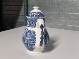 Engels blauw Coaching Taverns Royal Tudor Ware Staffordshire Koffie Theepot