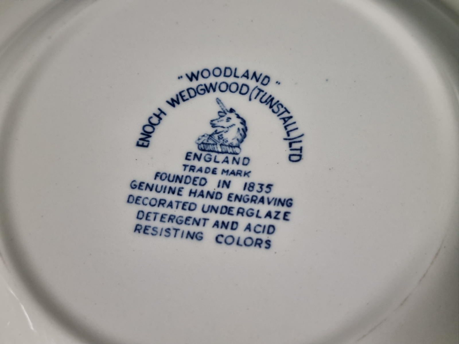 Engels blauw Enoch Wedgwood Woodland diep bord 22 cm
