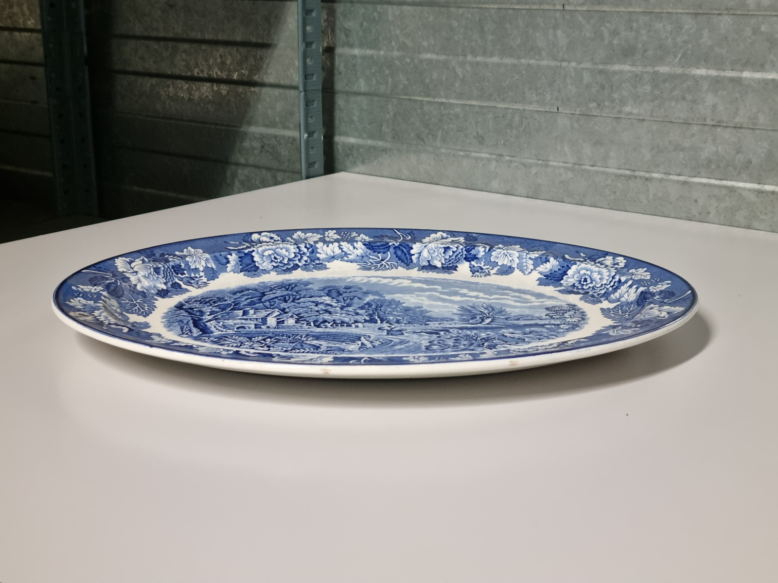Engels blauw Woods Ware grote ovale schaal 42,5 cm
