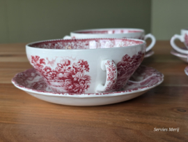Engels rood Grindley Country Inns set 6x Soepkom met schotel