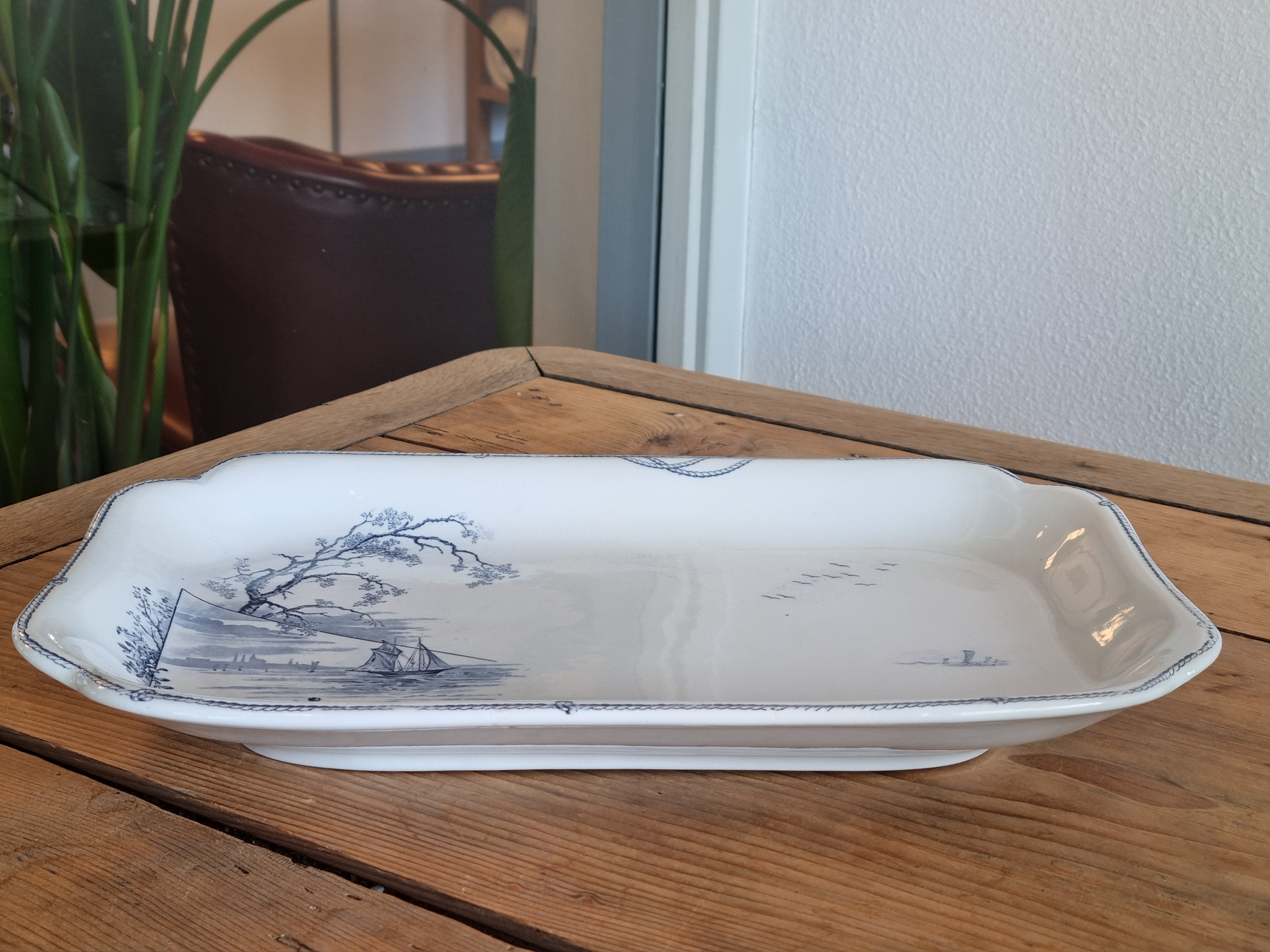 Petrus Regout Marines donkerblauw rechthoekige serveerschaal 37 cm