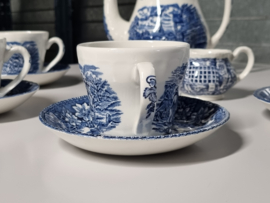 Engels blauw Coaching Taverns Royal Tudorware Staffordshire Koffieservies 5-pers.