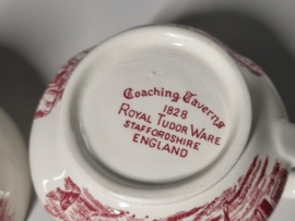 Engels rood Coaching Taverns Royal Tudor Ware Staffordshire Roomstelletje