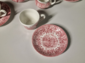 Engels rood 17th Century England Royal Tudor Ware Staffordshireset Koffieservies 4-persoons