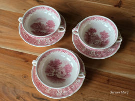Villeroy en Boch Burgenland rood set 3x soepkom met schotel (rond oortje)