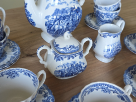 Engels blauw Jachtservies Myott's Country Life koffieservies theeservies 8 personen