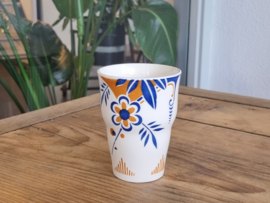 Societe Ceramique Spuitdecor Art Deco blauw met bruin Beker Mok