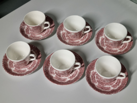 Engels rood Grindley Country Inns set 6x Koffie kopje met schotel (witte binnenkant)