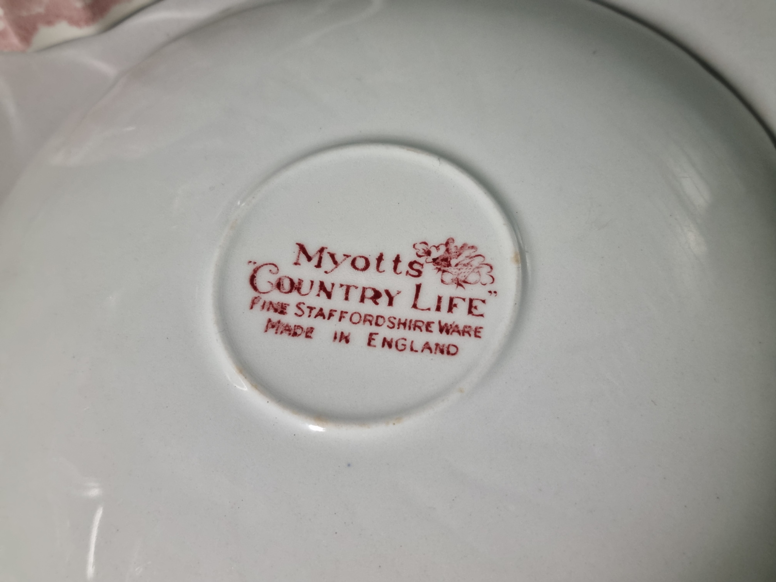 Engels rood Jachtservies Myott's Country Life Kop en schotel (witte binnenkant)