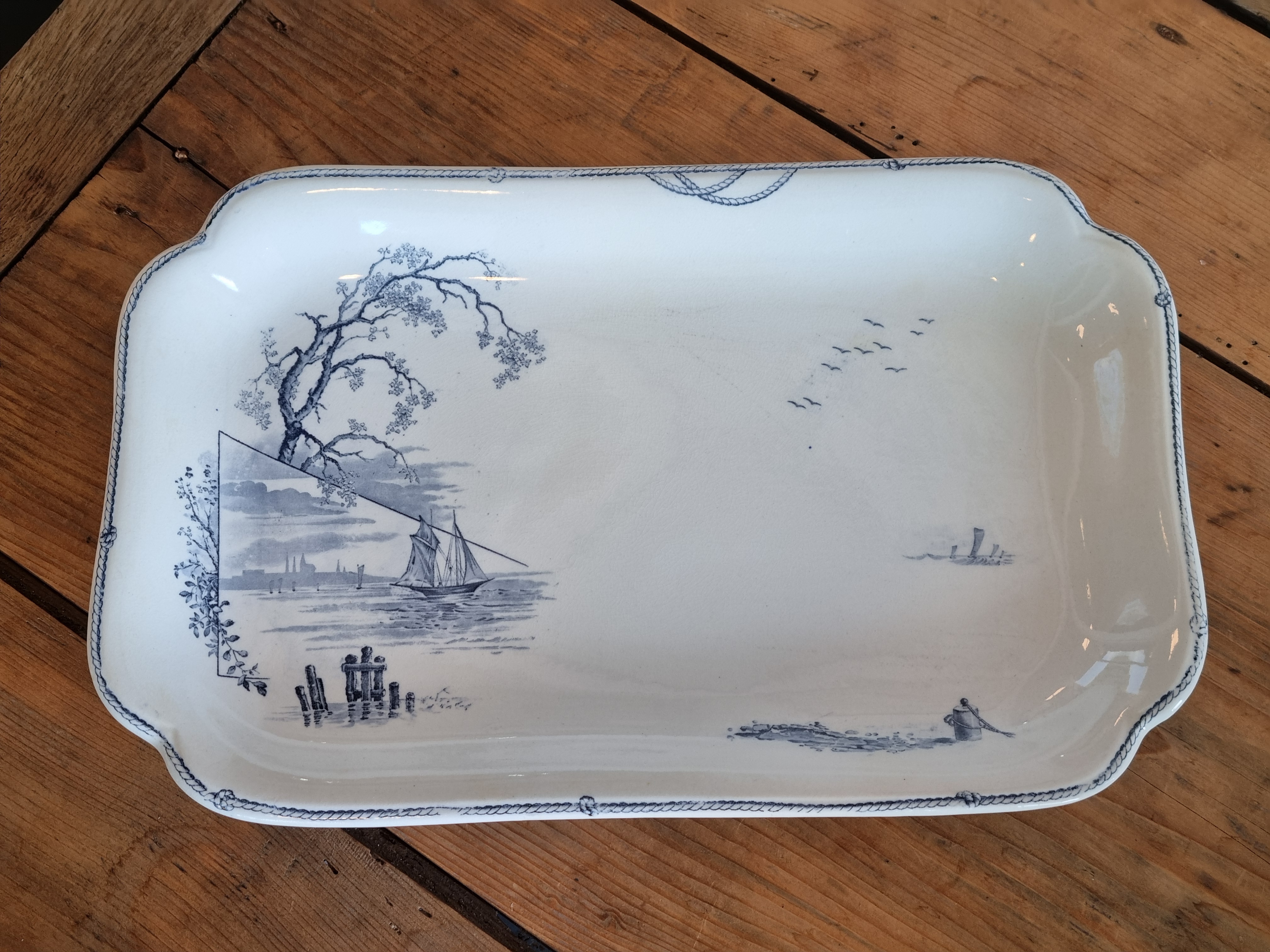 Petrus Regout Marines donkerblauw rechthoekige serveerschaal 37 cm
