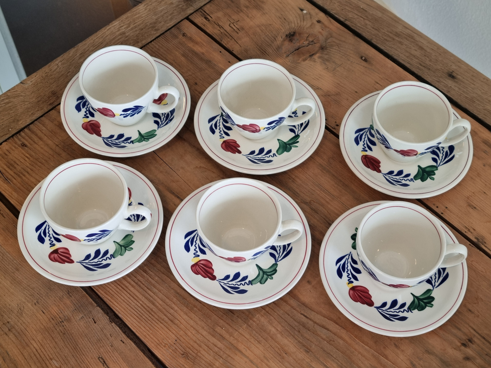 Boerenbont Boch set van 6x Koffie Kop en schotel model Audrey (zwart stempel)