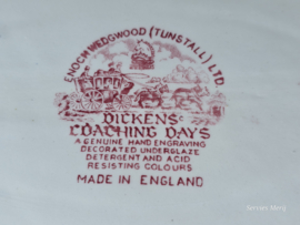 Engels rood Enoch Wedgwood Dickens Coaching Days ovale schaal 36 cm