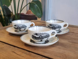 Landschap Zwart Societe Ceramique robuuste set 3x Chocolade | Thee Kop en schotel 10 cm