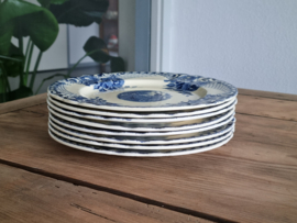 Peacock blauw Societe Ceramique set 8x Ontbijtbordje 21,5 cm met craquele (creme)