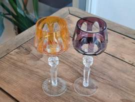 Boheems Kristal Glas set van 2x op hoge voet 20,5 cm kleur Pineappel