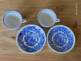Engels blauw Woods Burslem England Seaforth set 2x Thee kop en schotel