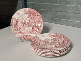 Engels rood Enoch Wedgwood Olde English Village set 6x Bord 17 cm