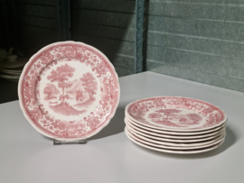 Verkocht = Villeroy en Boch Burgenland rood set 8x Ontbijtbordje 19 cm