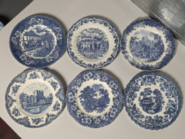 Engels blauw Mix & Match Set 6x dinerbord 25 - 25,5 cm