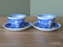 Engels blauw Woods Burslem England Seaforth set 2x Thee kop en schotel