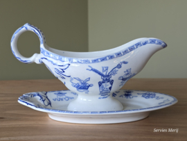 Potiche blauw Petrus Regout sauskom op vaste onderschotel