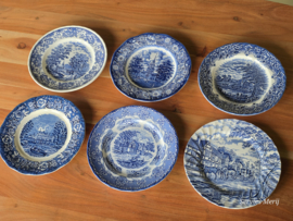 Engels blauw Mix & Match Set 6x dinerbord 25 - 25,5 cm