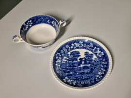 Engels Copeland Spode's Tower blauw Soepkom met schotel