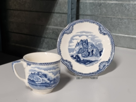 Engels blauw Johnson Bros Old Britain Castles set 2x espresso kop en schotel